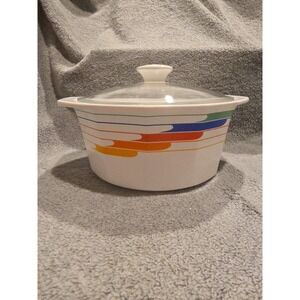 Vintage Studio Nova 80s Hi Fi Rainbow Round Covered Casserole Dish  Fire & Ice